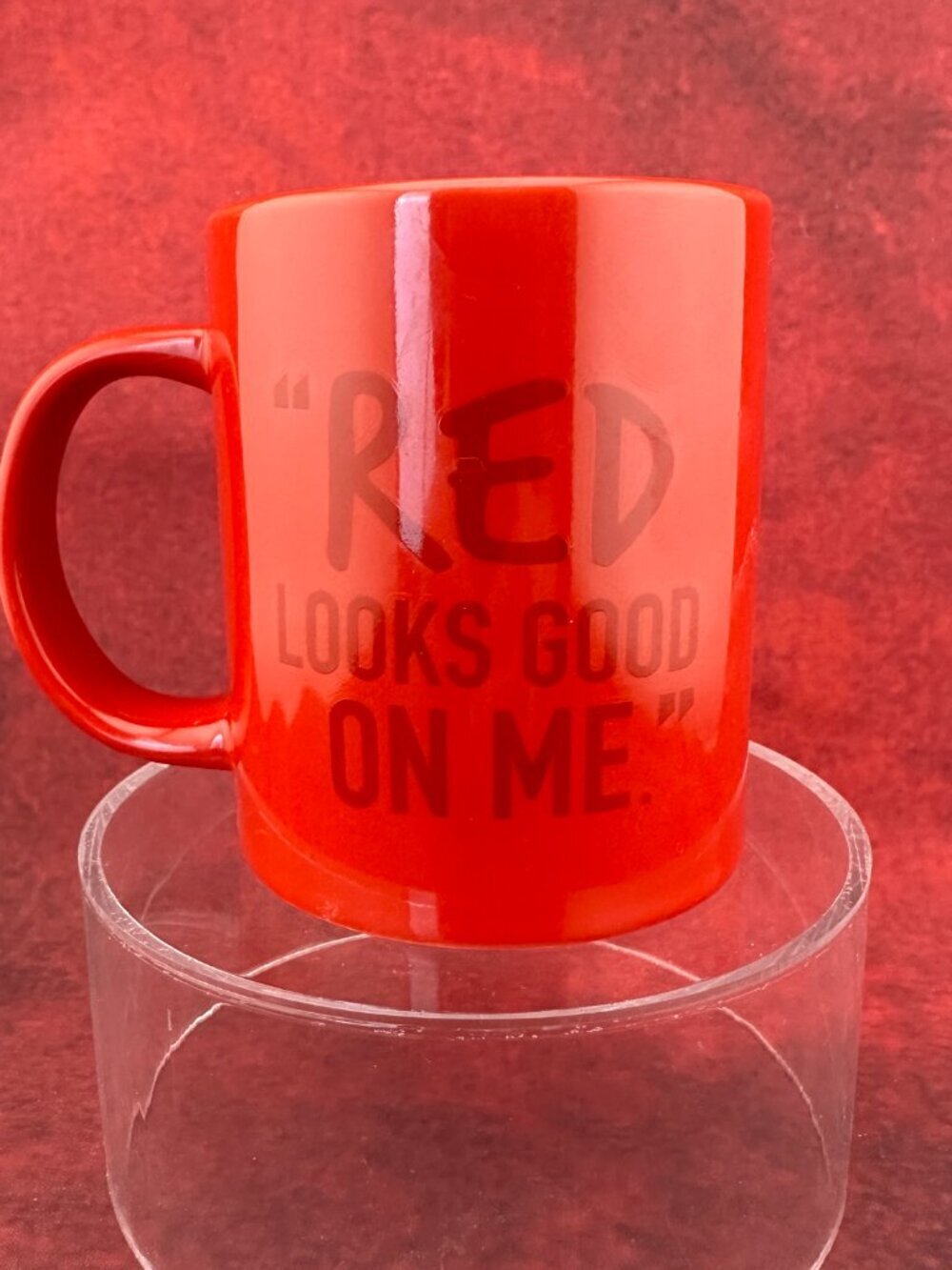 RED M&M MUG " RED LOOKS GOOD ON ME" COFFEE CUP TEA 2020 FRNAKFORD CANDY